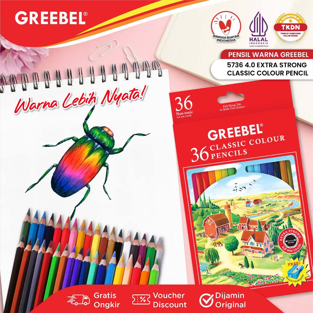 

GREEBEL Pensil Warna / Pensil Warna 36 Warna Panjang / GREEBEL 5736 36 Warna