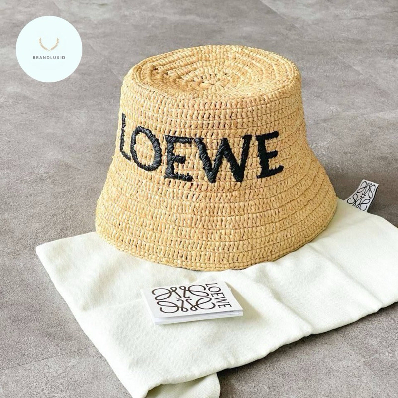 Loewe Logo Bucket Hat Raffia Natural