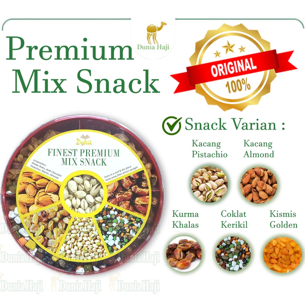 

Paket Oleh Oleh Haji 5 IN 1 Gift Souvenir Hadiah sekat Premium isi 5 Macam sovenir Umrah Haji Kurma Kismis Kacang Almond Cangkang Coklat Kerikil Pistachio