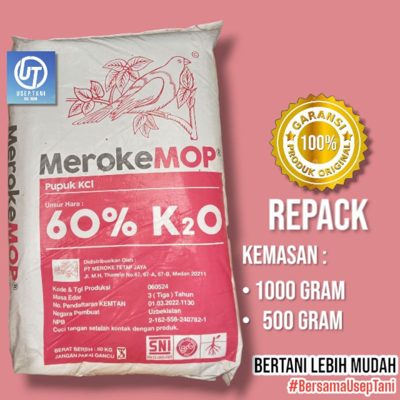 PUPUK KCL MEROKE MOP REPACK KEMASAN 1 KG & 500 GRAM PUPUK MEROKE MOP
