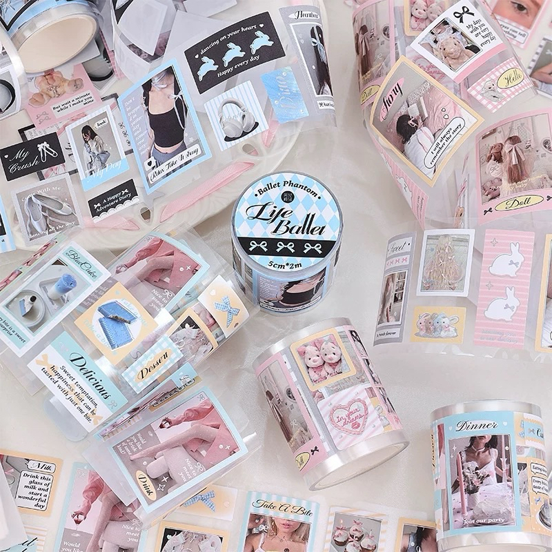 

chaeya things - Pink Blue Ballet Coquette Stiker Roll Aesthetic Korea Jurnal Scrapbook Ribbon Sticker Lucu Dekorasi Cute Sticker Tape Selotip Lucu Deco Journal Planner Diary Gift Sticker
