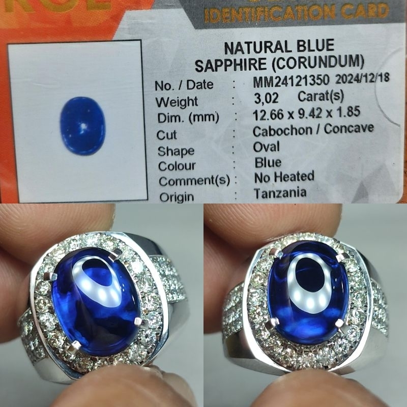 HQ HOT ITEM Natural Royal Blue Sapphire No Heated 3ct KGL Ring GD Material Loupe Clean Top Crystall 