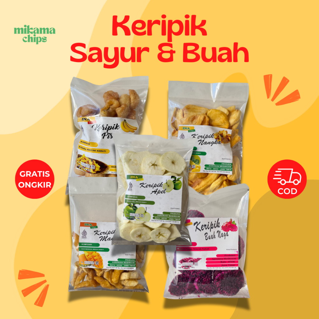 

[Mikama Chips] Keripik sayur dan buah oleh-oleh khas malang batu keripik tempe pak tohir/keripik nangka/keripik apel/keripik ubi/keripik rambutan/keripik ubi/keripik salak/keripik bombai/keripik brokoli/keripik jamur tiram/keripik cabai/keripik paprika