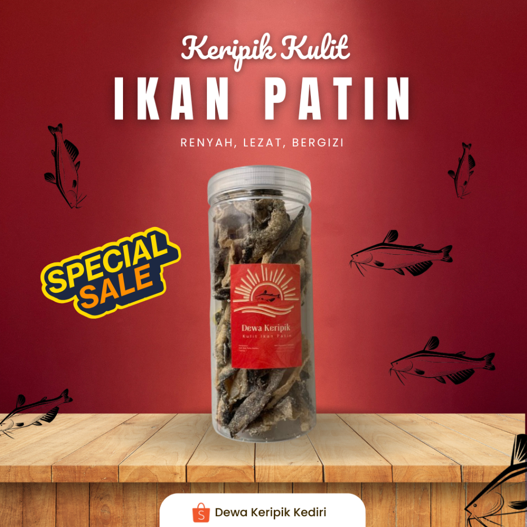 

Keripik Kulit Ikan Patin / Kerupuk Kripik Kulit Ikan / Rasa Original Kemasan Toples isi 80gr.