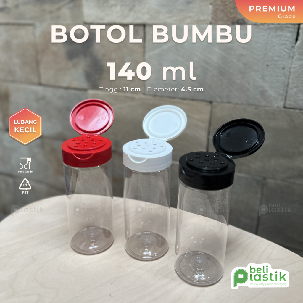 BESTPROMO Toples BonCabe 140 ml Botol Bumbu Dapur Lada Kormik Plastik Bulat Lubang Besar Kecil Tabur