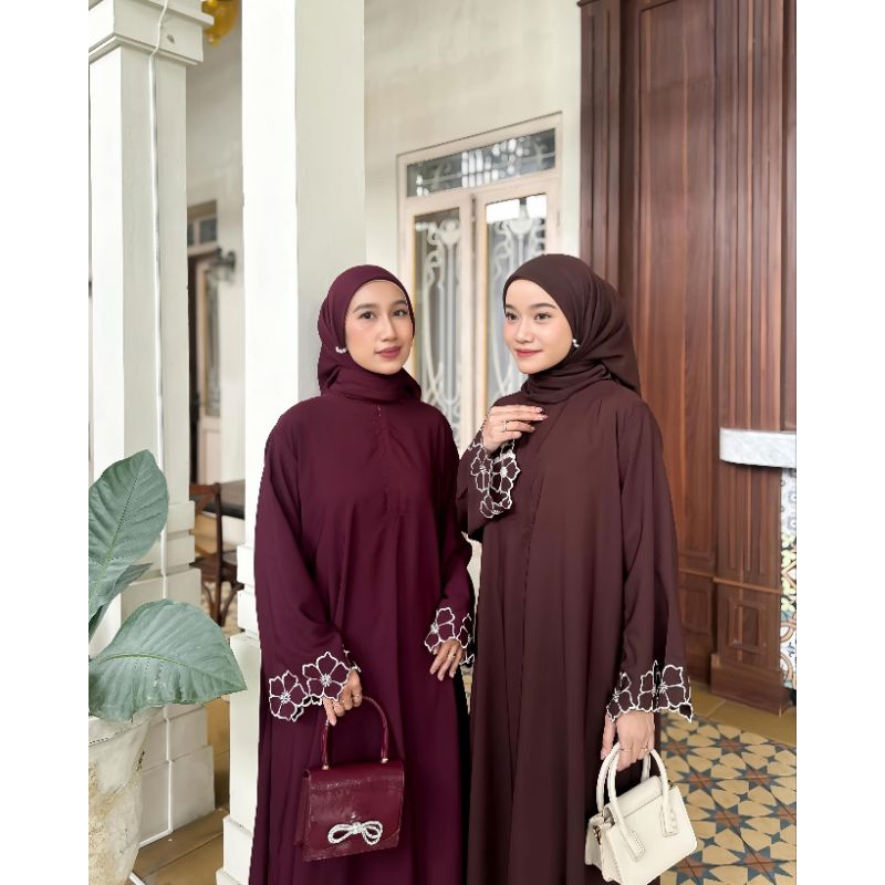 Zahra Abaya Wanita Gamis Mix Bordir Premium Gamis Bordir Wanita Kekinian Pakaian Muslim Wanita Dress
