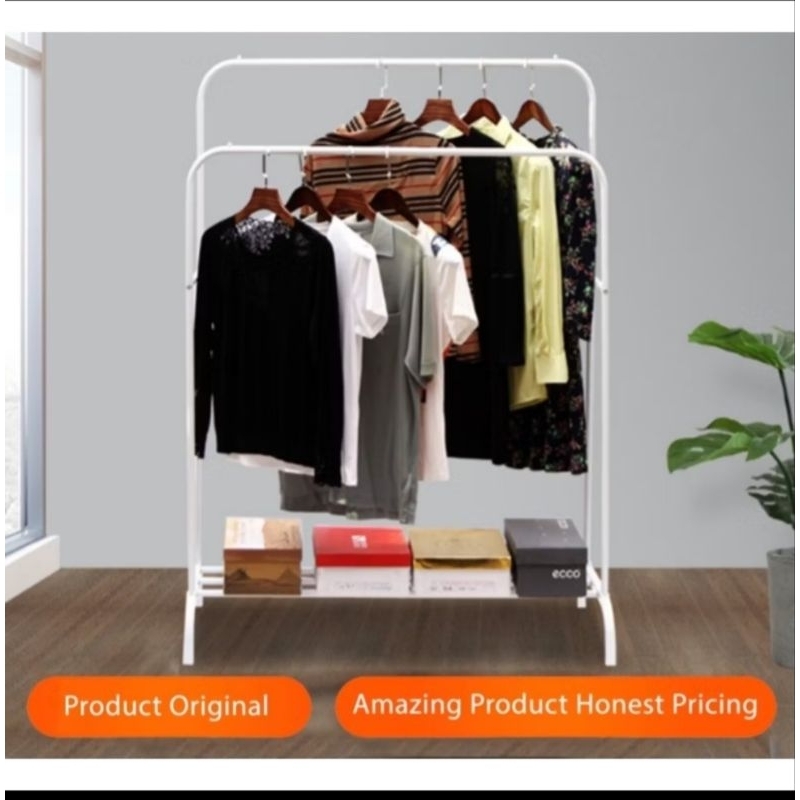 Double Stand Rak Baju Gantungan Jemuran Baju Besi Stand Hanger