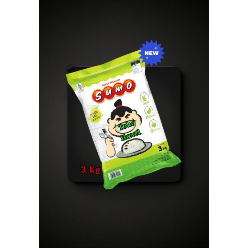 

Beras sumo Kemasan hijau 3kg Pulen pas New