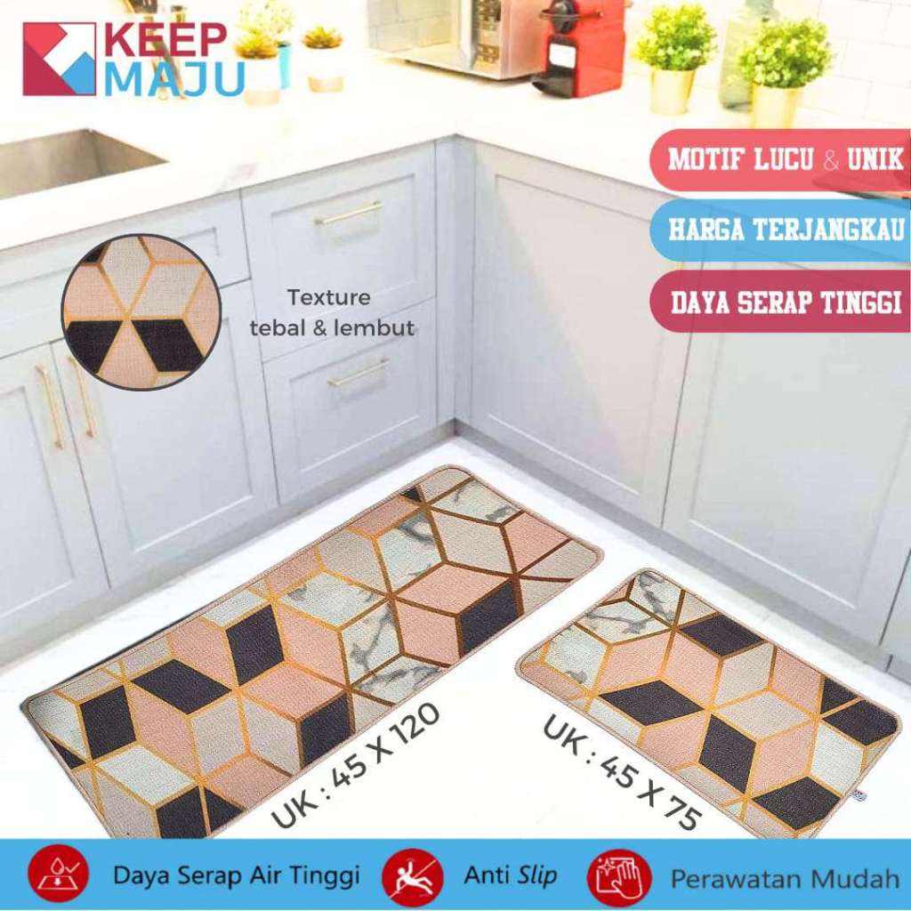 [Whispers] KEEP MAJU Keset Lantai Dapur Penyerap Keset Kaki Rumah Tangga Anti Minyak Set Keset Anti