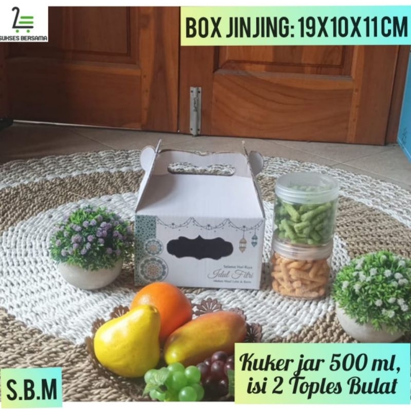 

Box Jinjing 19x10x11cm (Kuker Toples Jar 500 ML isi 2 toples)/Kue kering/Kardus/IdulFitri/Hampers