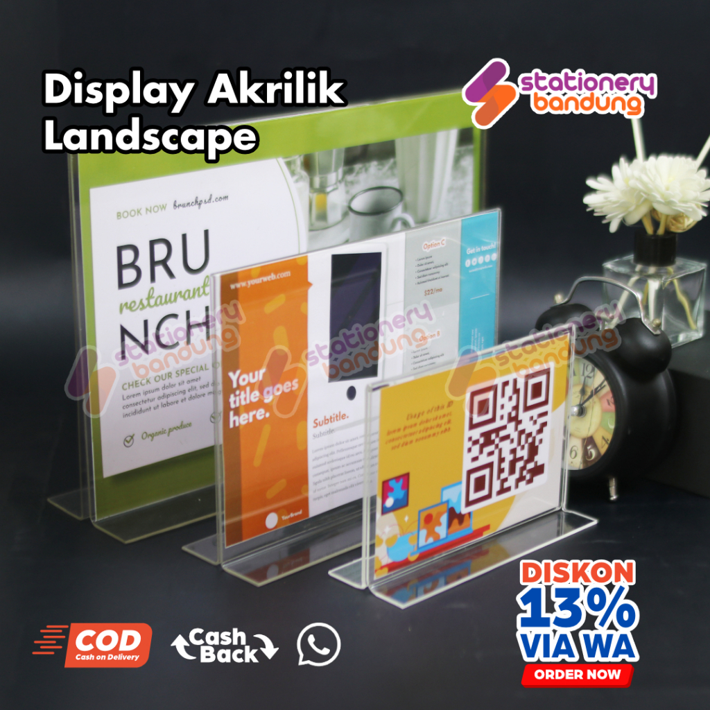 Display Menu Akrilik Standing Acrylic Papan Tempat Meja Minimalis Landscape A6 A5 A4
