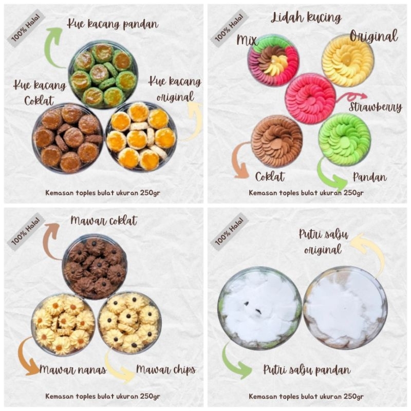 

kue kering semprit salju lidah kucing kacang enak kemasan toples 250gr