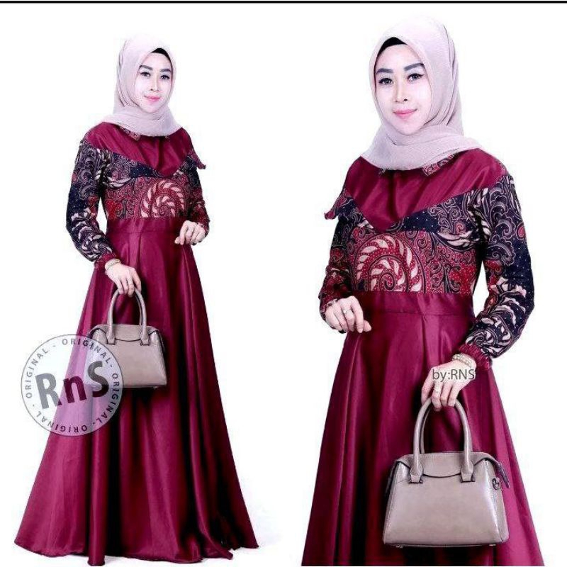 Gamis Batik Kombinasi Polos Mix Velvet / Busana Muslim Wanita Baju Gamis 3 Series Warna
