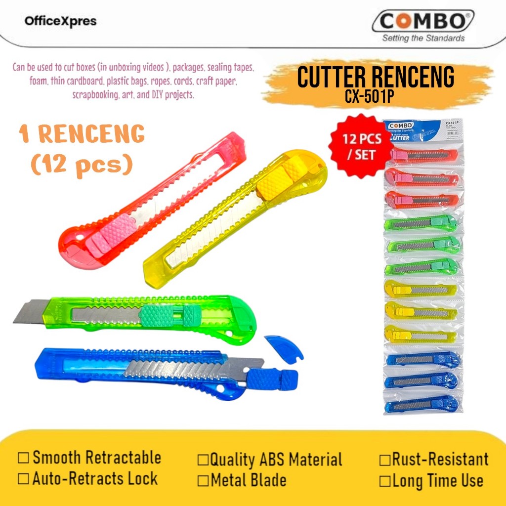 

Kater Renceng 12 PCS / Cutter Transparant / Pisau Kater Besar Transparant / Cutter CX-501P