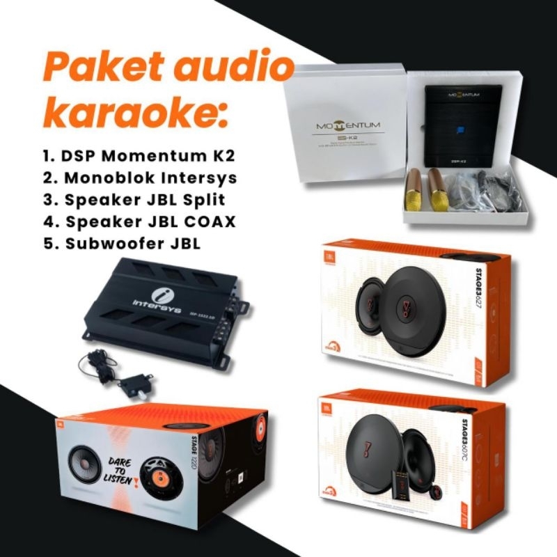 Paket Audio Karaoke Mobil Momentum, JBL - Paket Audio Mobil Karaoke - Paket Audio Mobil Siap Pakai d
