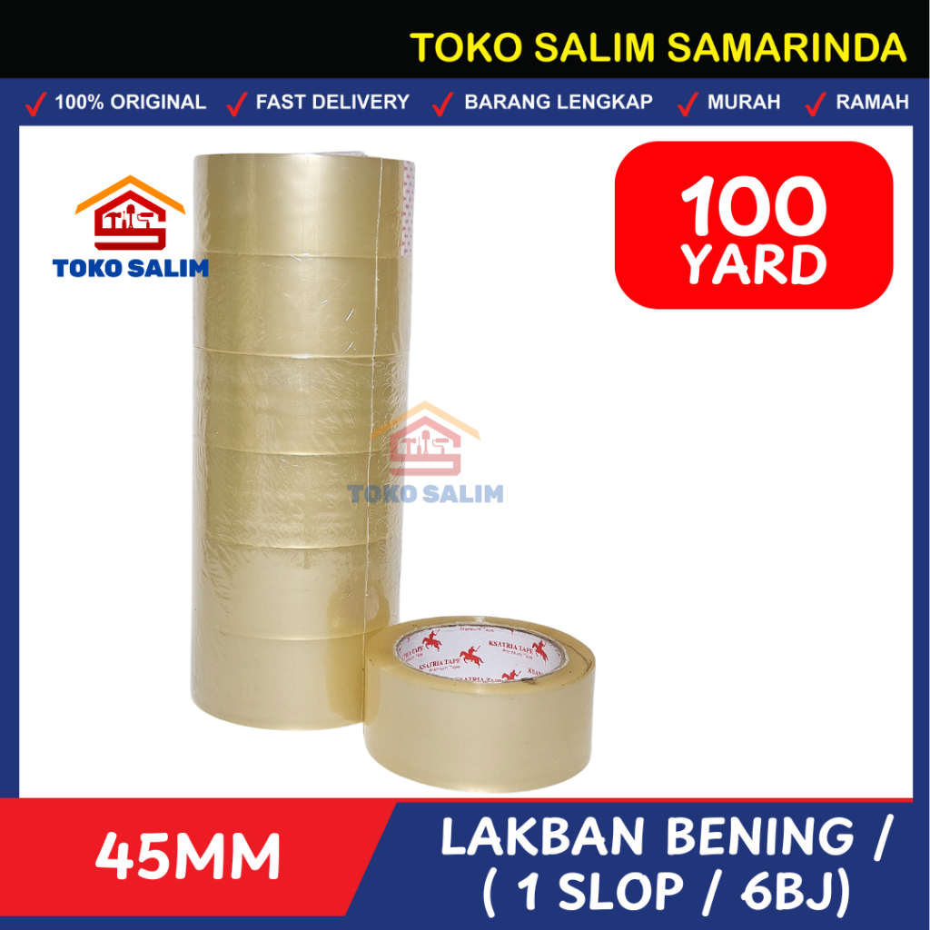 

Lakban Bening Premium 45micron size - 45mm x 100 yard KSATRIA TAPE ( 1 SLOP = 6 PCS )