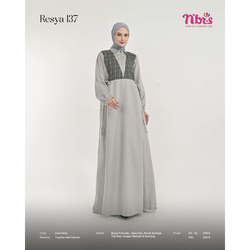 Resya 137 Nibras, Gamis Nibras promo, gamis elegant, gamis simple, gamis terbaru, gamis murah