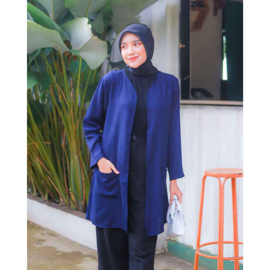 𝐊𝐈𝐑𝐀𝐍𝐈 Long Pocket Cardigan Korean Style Outer Panjang Wanita Premium
