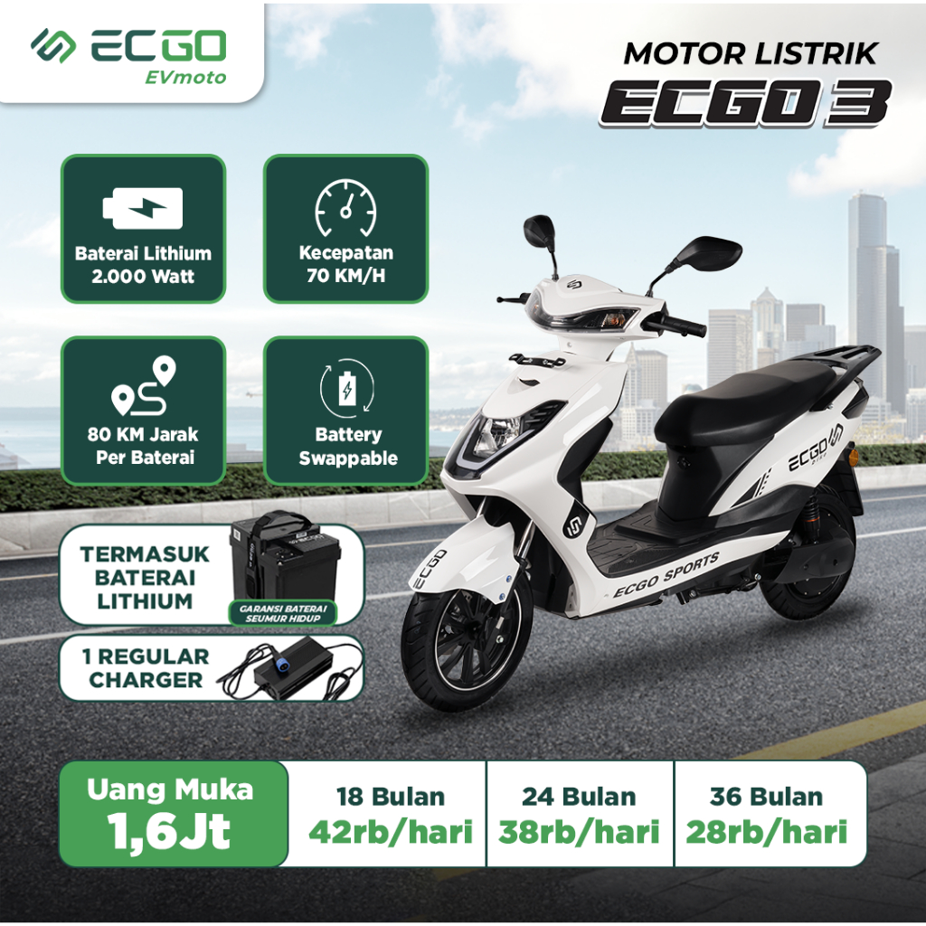 ECGO 3 Motor Listrik - Down Payment - PEARL WHITE, JABODETABEK