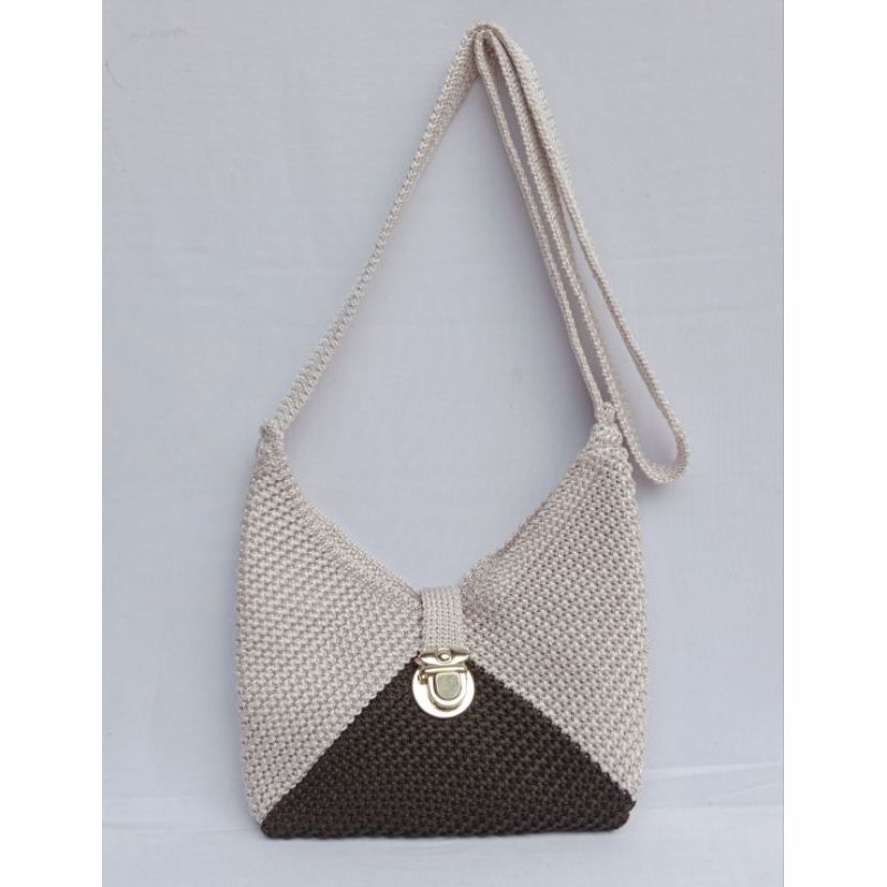 tas rajut slempang wanita kunci slot resleting