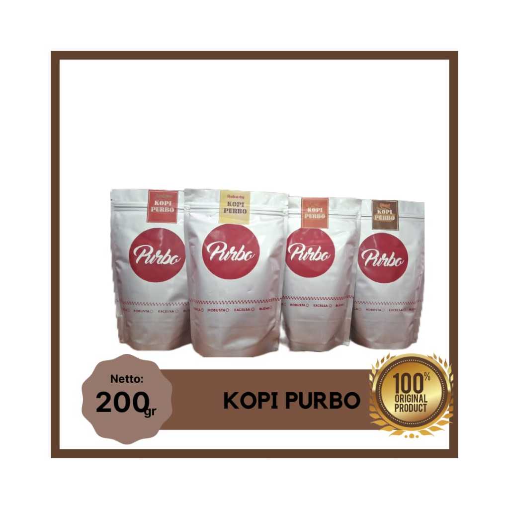 

Bubuk dan biji Kopi Purbo Blend/Arabica/Excelsa/Robusta100% 200gr