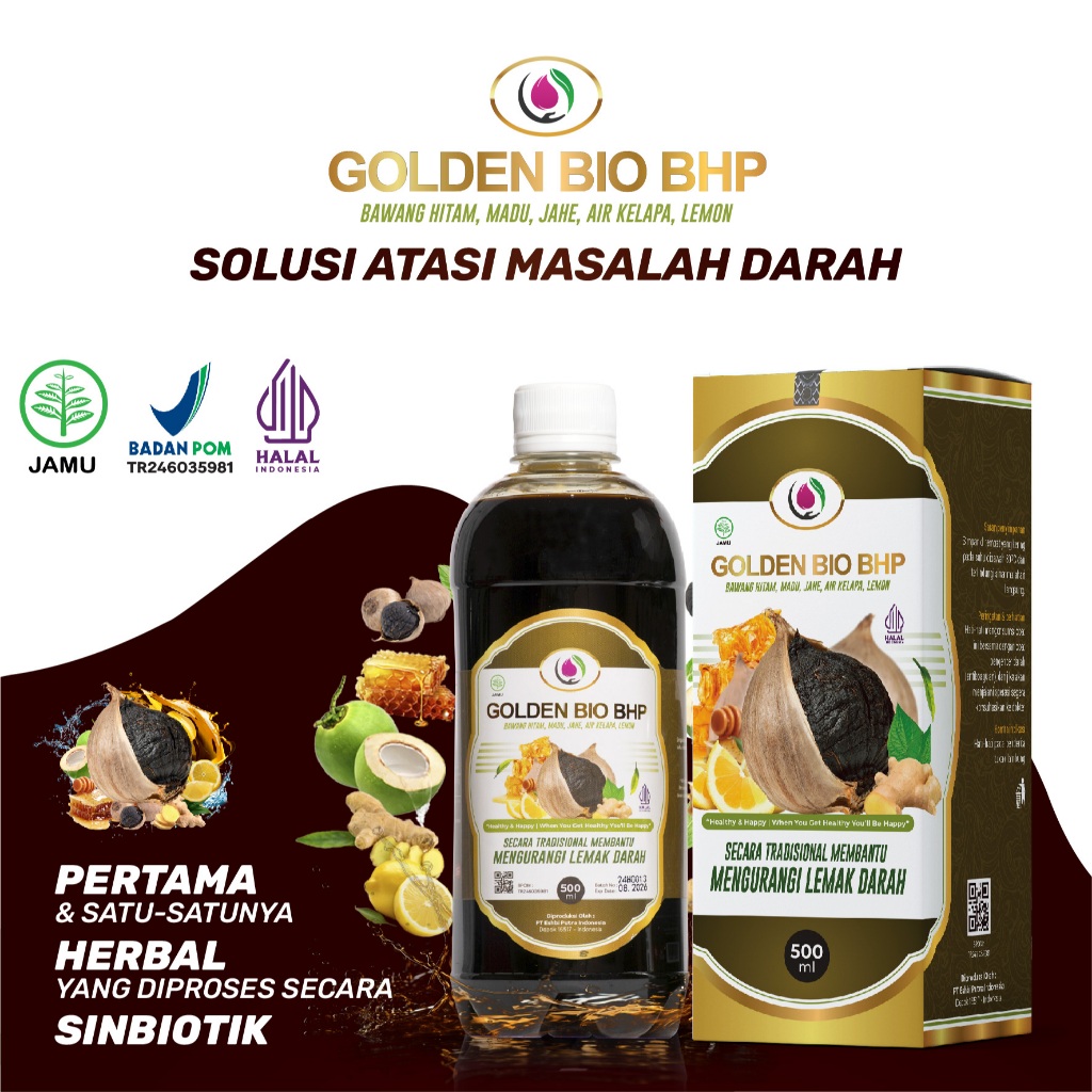 

Golden Bio BHP Herbal Tekhnologi Sinbiotik - Bawang Hitam Permentasi Ukuran 500ml dan 250ml Original Asli