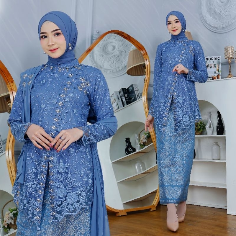 Set kebaya modern tunik syafira selendang Baju kondangan wanita baju kebaya wisuda 2025