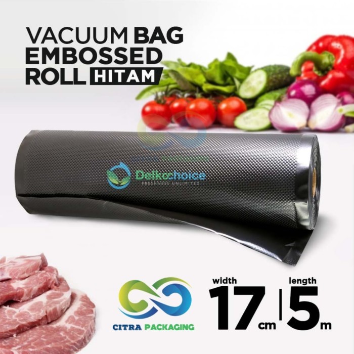 PLASTIK VAKUM VACUUM VACUM EMBOSS EMBOSSED SEALER ROLL BAG BLACK HITAM 17CM