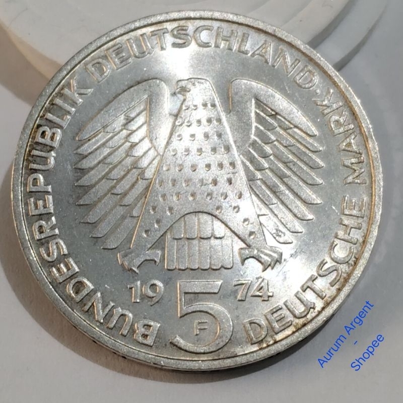 AB.113-- 1 PC KOIN PERAK KUNO ASLI 5 DEUTSCHE MARK TH 1974. -- SILVER COIN --