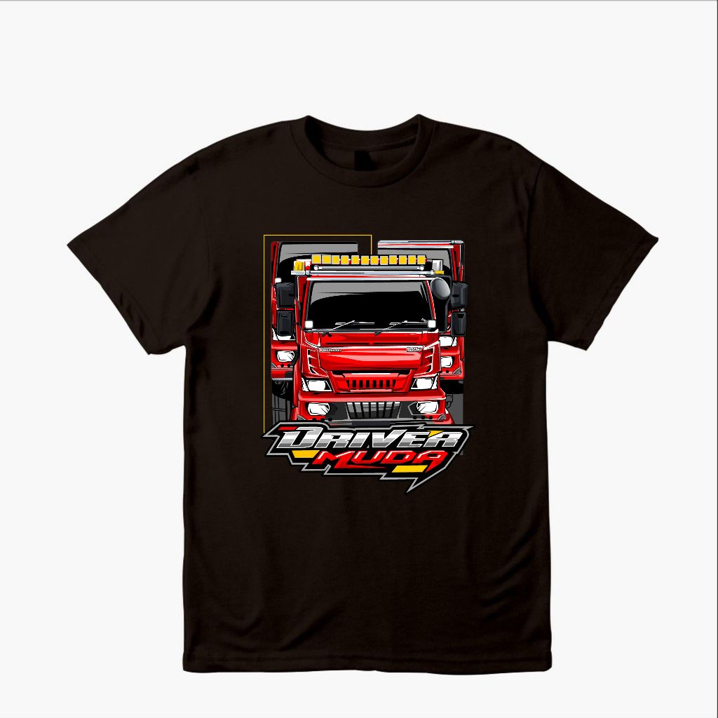 Kaos distro Otomotif Mobil truck truk merah driver muda