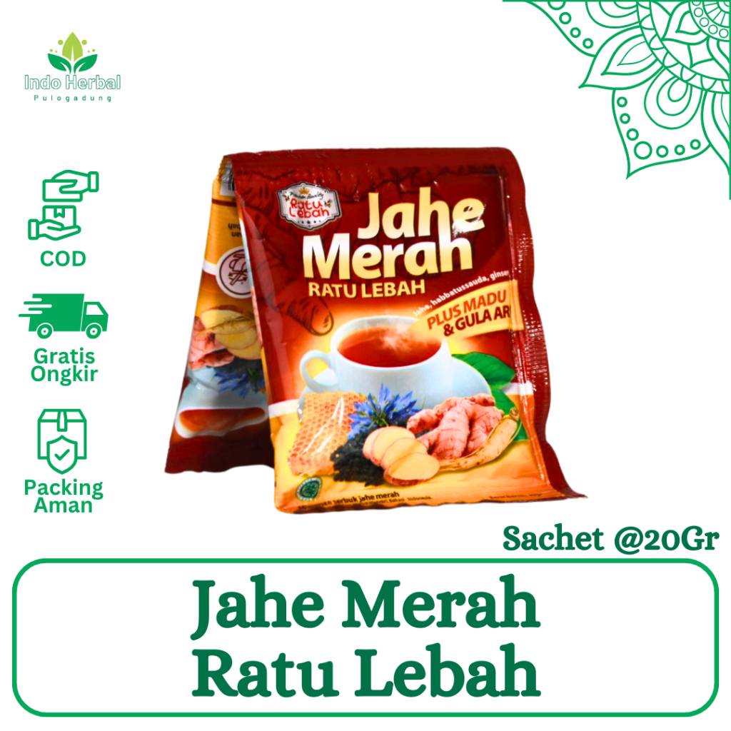 

Jahe Merah Sachet Plus Gula Aren dan Madu 20 gr | Ratu Lebah Serbuk Jahe