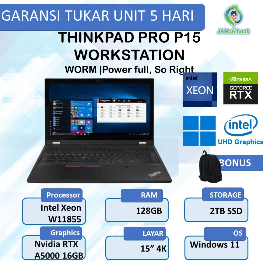 LENOVO THINKPAD PRO P15 WORKSTATION 4K UHD XEON W11855 QUADRO RTX A5000 16GB/ 128GB 2TB W11 15.6 thi