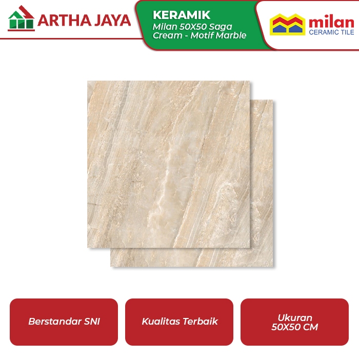 MILAN 50X50 SAGA CREAM | KERAMIK LANTAI MOTIF MARBLE