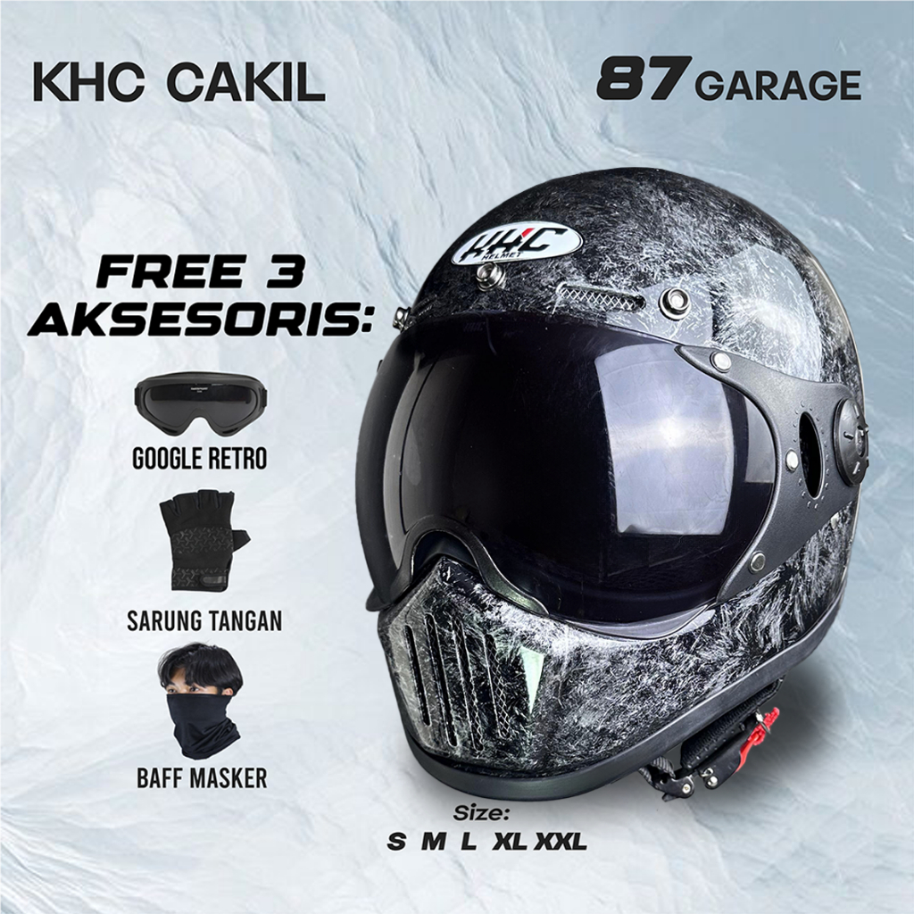 HELM CAKIL KHC MOTIF KACA PILOT FULL FACE ORIGINAL SNI FREE GOGLE/SARUNG TANGAN/BUFF MASKER