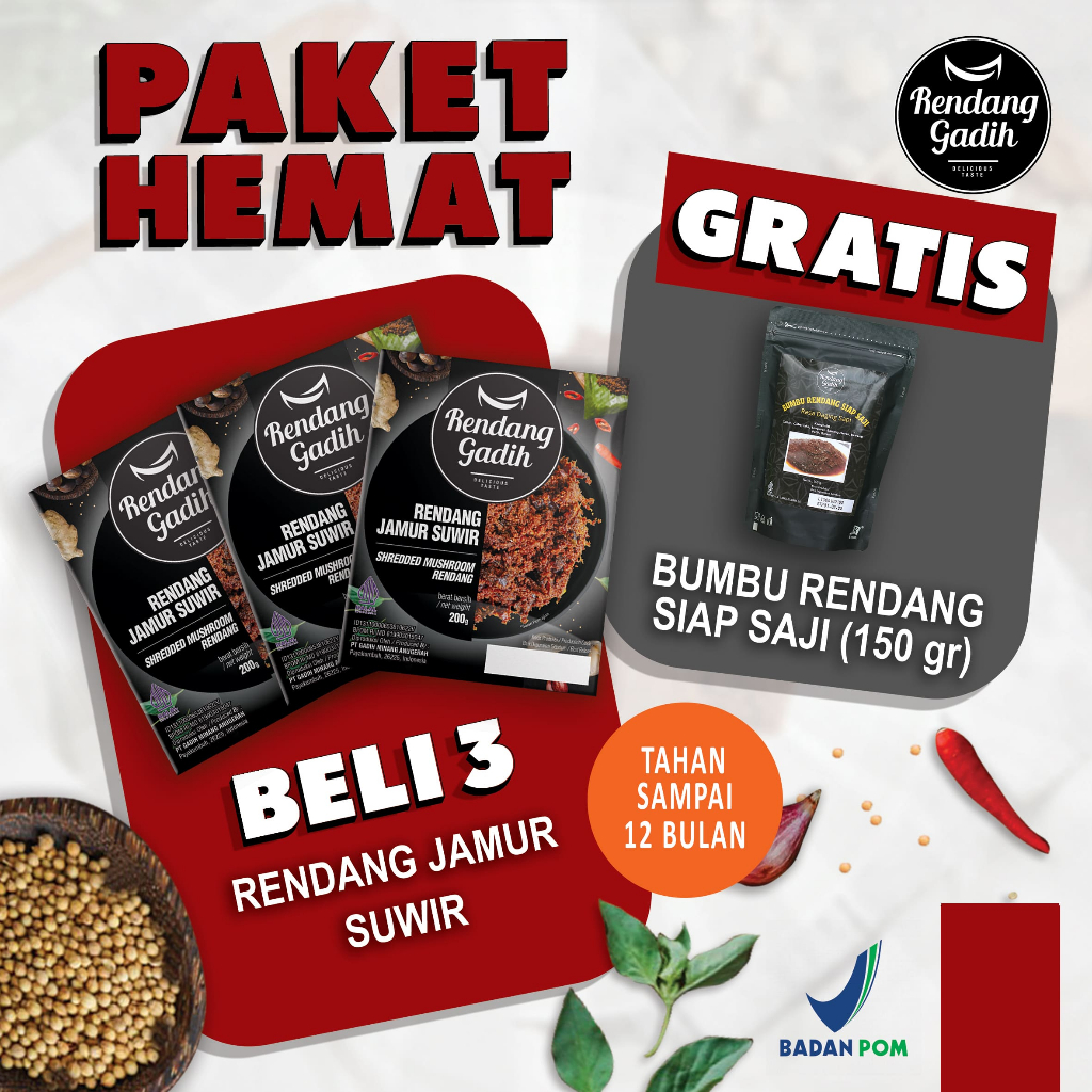 

Rendang Gadih - Paket 3 pcs Rendang Jamur Suwir @ 200 g