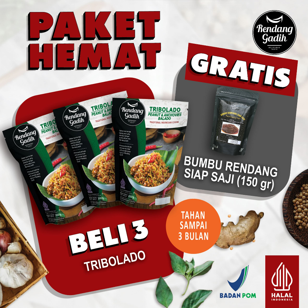 

Rendang Gadih - Paket 3 pcs Tribolado @ 200 g