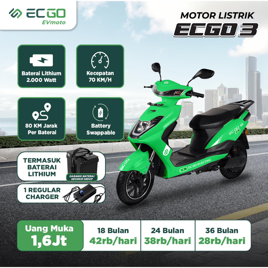 ECGO 3 Motor Listrik - Down Payment - EMERALD GREEN, JABODETABEK
