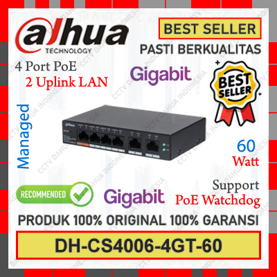 POE Switch HUB Dahua 4 Port 2 Uplink CS4006-4GT-60 Cloud Managed GIGABYTE Garansi