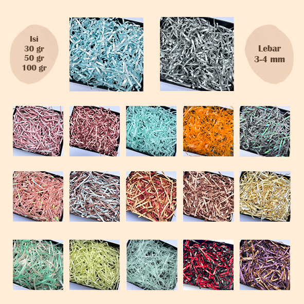 

Kertas Cacah Kertas Serut Kertas Potong Hampers Shreded Paper 50 Gram Kertas isian Hampers Potongan Kertas