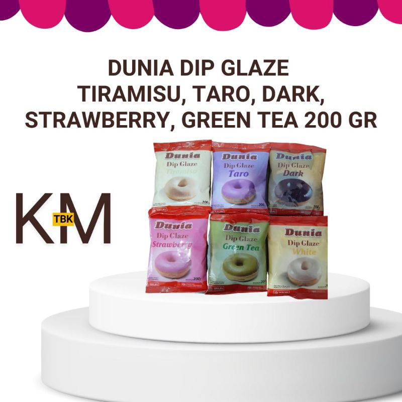 

Dunia Dip glaze 200 gr White, Taro, Strawberry, Green Tea, Coklat & Tiramisu