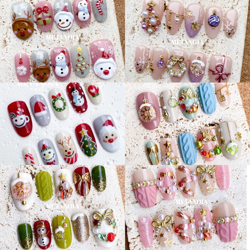 BISA CUSTOM ::: CHRISTMAS EDITION - PREMIUM NAILS SET FAKE NAIL KUKU PALSU XMAS NATAL SALJU SNOWMAN 