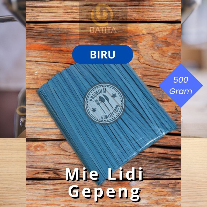 

Mie Lidi Gepeng Biru Mentah 500 Gram Makanan Ringan