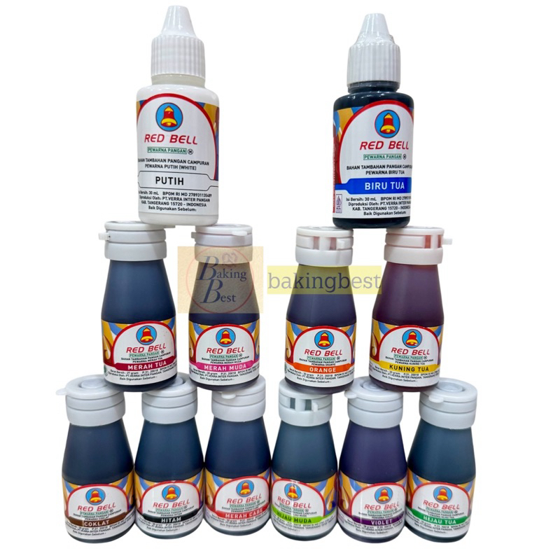 

Pewarna Red Bell Water Based Botol 30 ml Halal BPOM RI . COD Pewarna Serbaguna untuk Kue dan Makanan