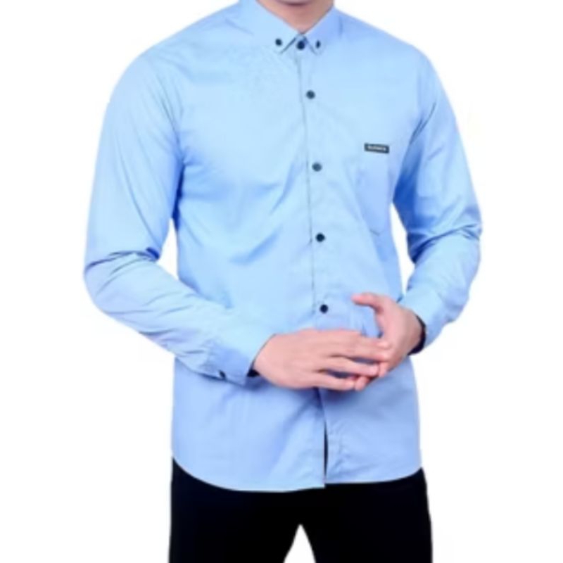 Kemeja Pria Polos Slimfit Lengan Panjang Baju Hem Kantor Biru Muda Keren  Bahan Katun Lembut
