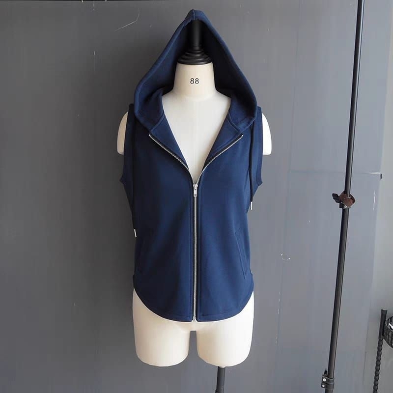 Rompi Wanita kekinian Vest Hoodie Zipper terbaru tanpa lengan