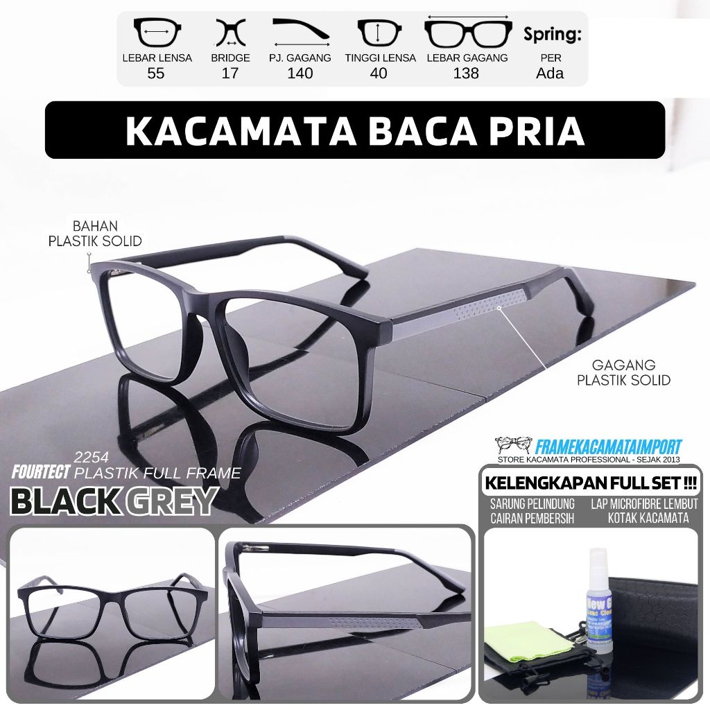 Kacamata Baca Pria Frame Kotak Plastik Plus +100 +125 +150 +175 +200 +225 +250 +275 +300