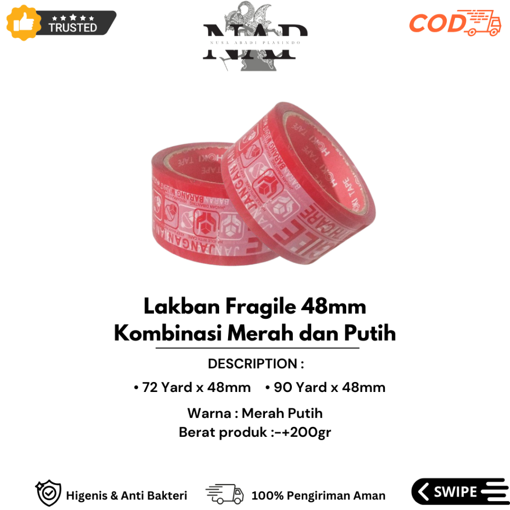 

Lakban Fragile 48mm Kombinasi Merah dan Putiih Kualitas Super(2 varian 72yard dan 90yard)