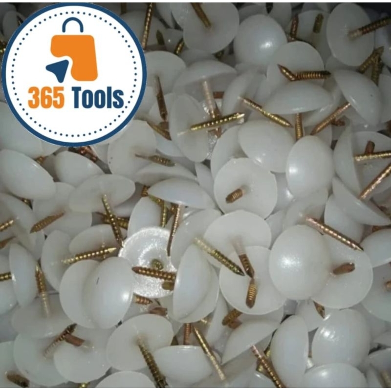 500 PCS : Paku Rotan / Paku Bakpao Plastik PUTIH / Paku Ulir / Paku Kaki Furniture Kursi Meja