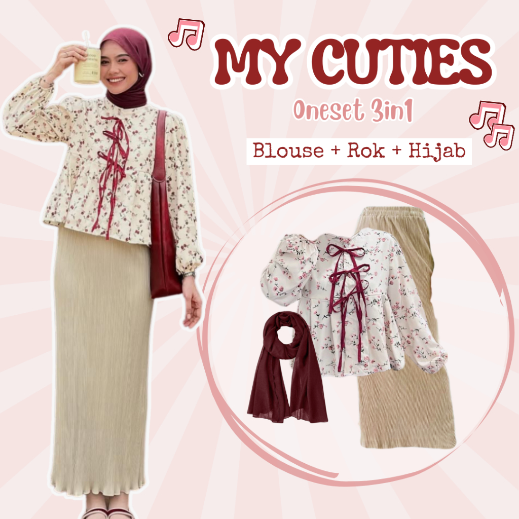 One Set Outfit Remaja ( Blouse Pita + Rok Span + Jilbab Bella Square )  Baju Setelan Wanita - FC5N