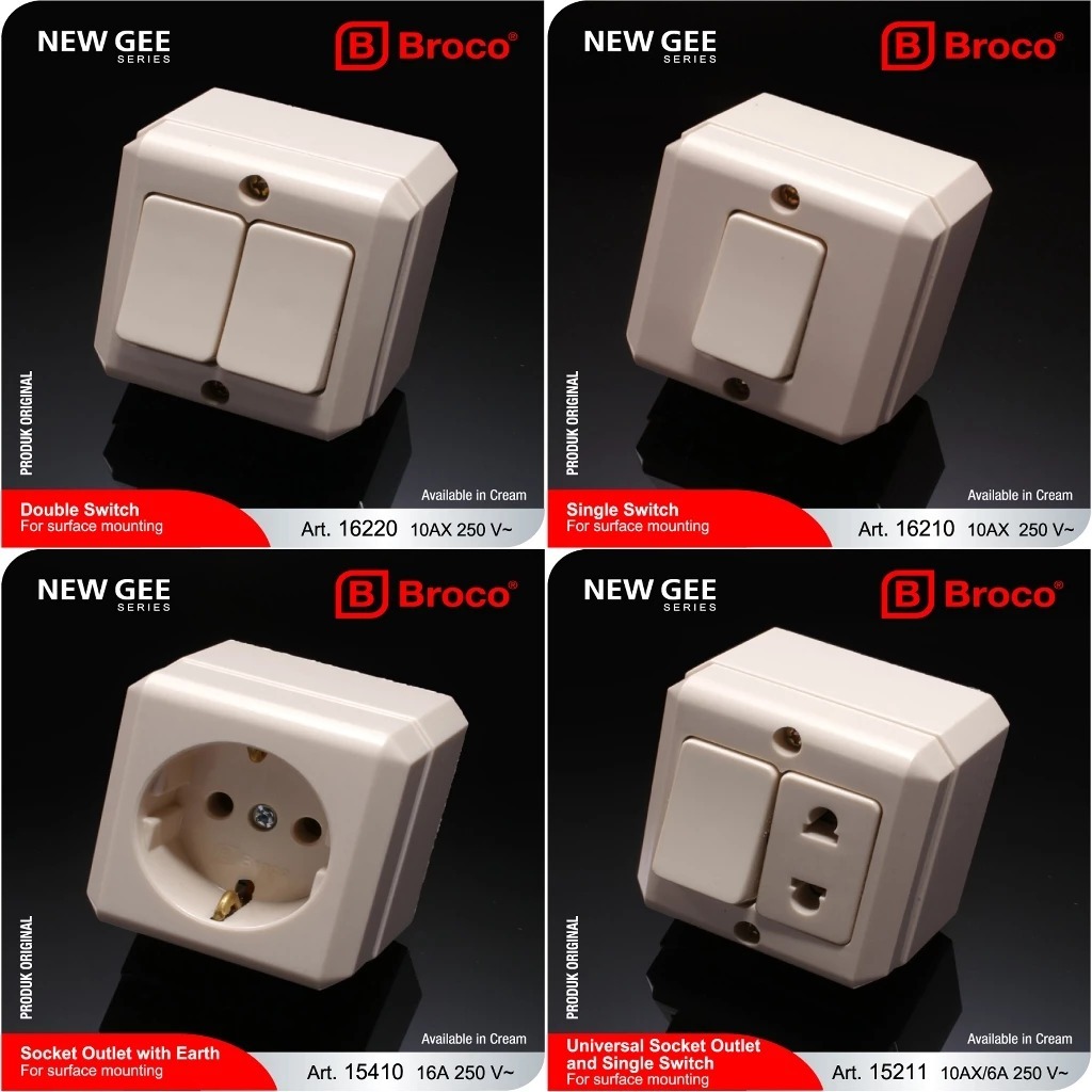 BROCO OB Saklar Engkel, Seri, Stop Kontak Outbow Tempel Dinding / SNI